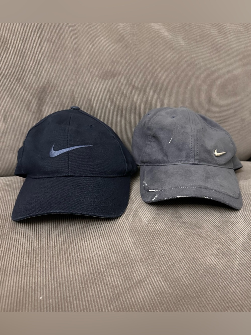 Lot Of 2 Vintage Nike Hats Navy Blue Gray Swoosh Logo SnapBack Strapback